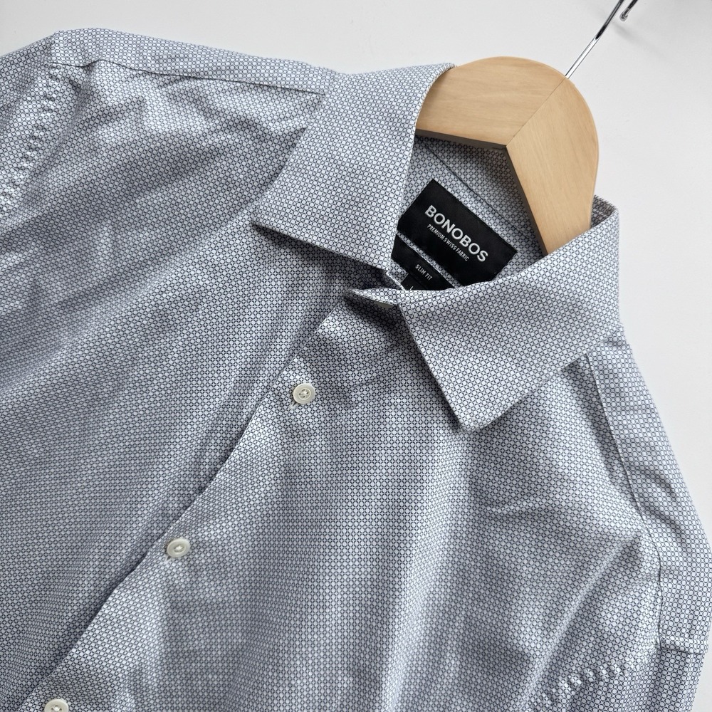 Bonobos Premium Swiss Fabric Dress Shirt Slim Fit L 16 Geometric Micro Print